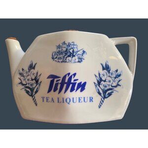 Tiffin Liqueur Ceramic Porcelain Teapot Decanter White Blue Germany 5.5 Tall